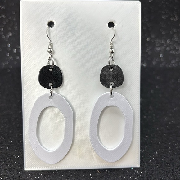 Geometric Black and White Dangle Earrings - Picture 3 of 4